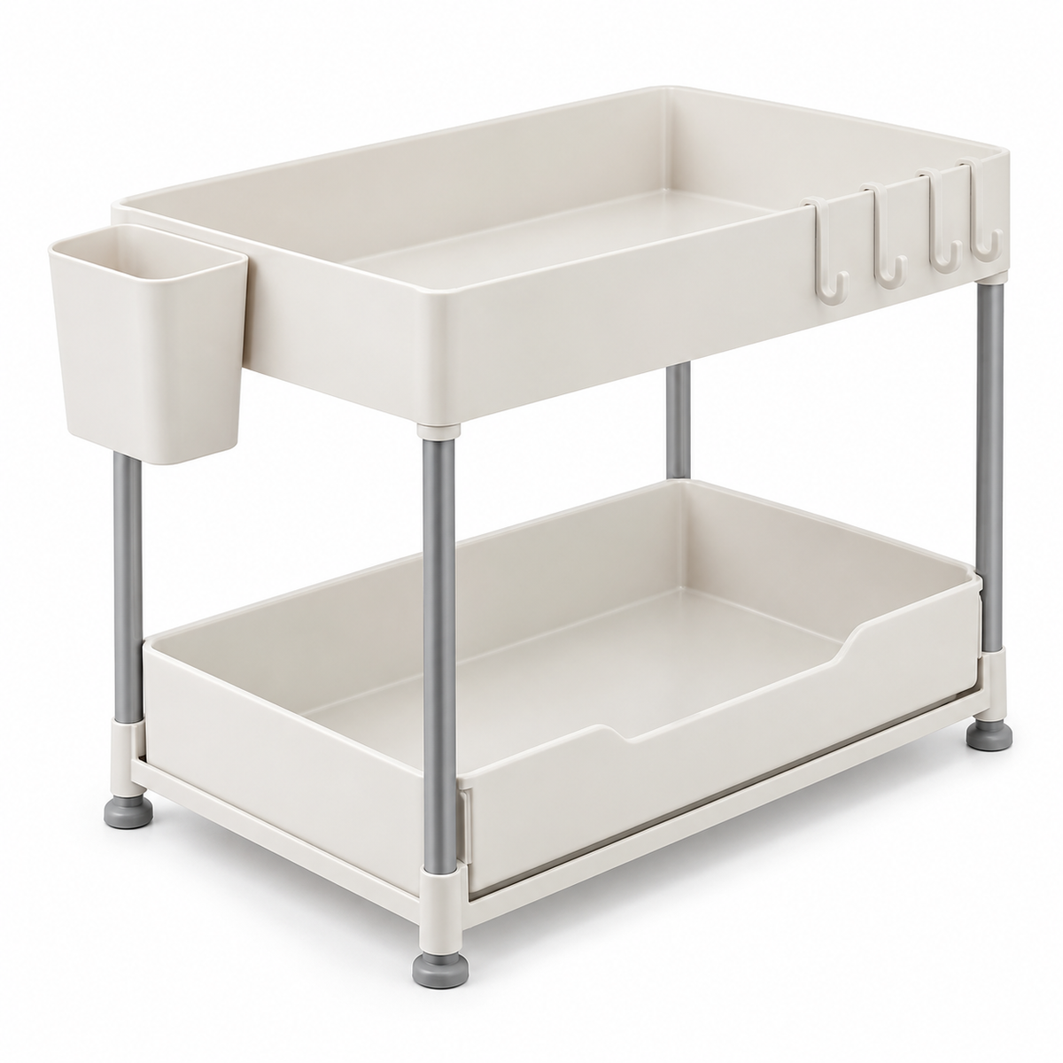 Two-Tier Under-Sink Organizer with Sliding Lower Tray