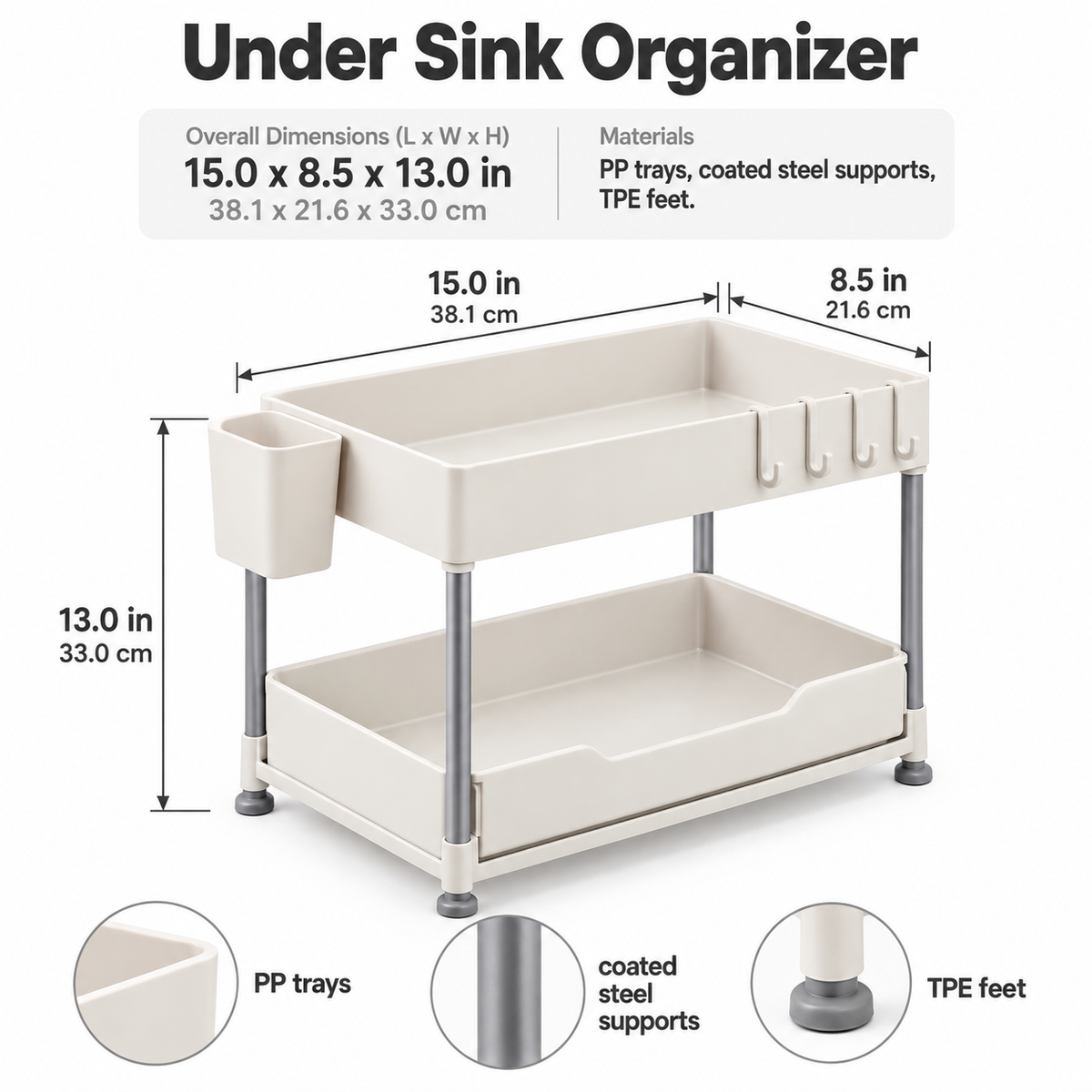 Two-Tier Under-Sink Organizer with Sliding Lower Tray