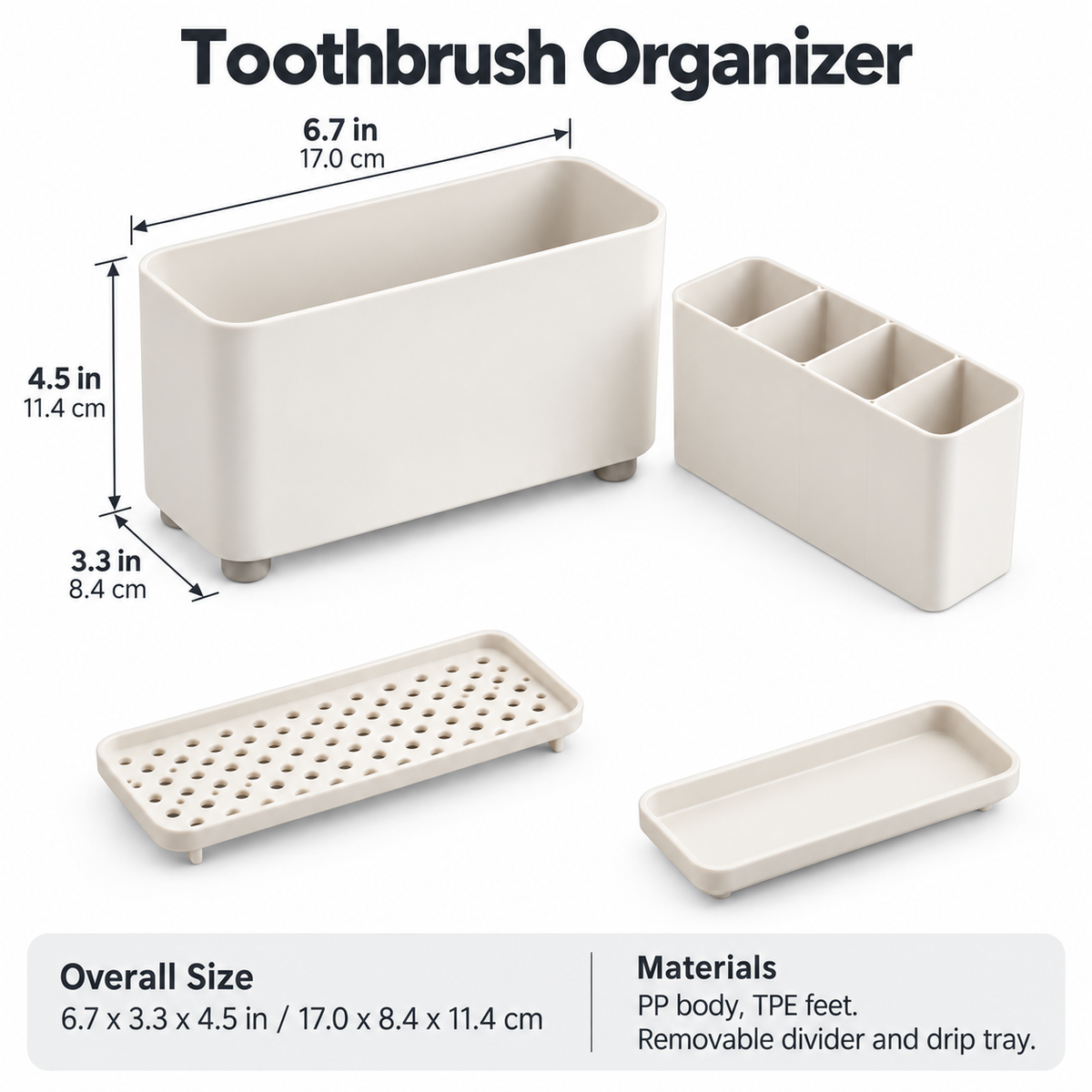 Draining Toothbrush Organizer with Removable Divider