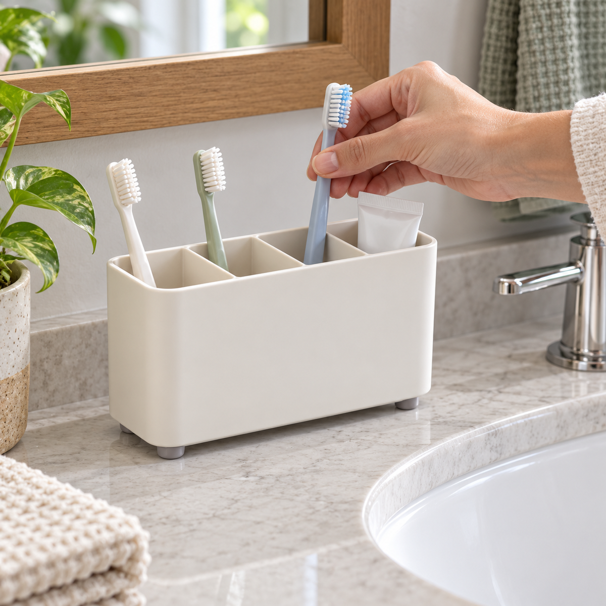 Draining Toothbrush Organizer with Removable Divider