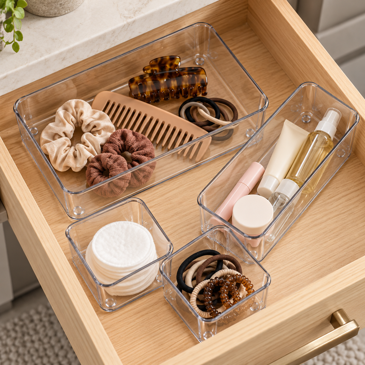 Clear Drawer Organizer Bins, 4-Piece Set