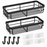 Adhesive Shower Caddy Set, 2 Baskets with Hooks