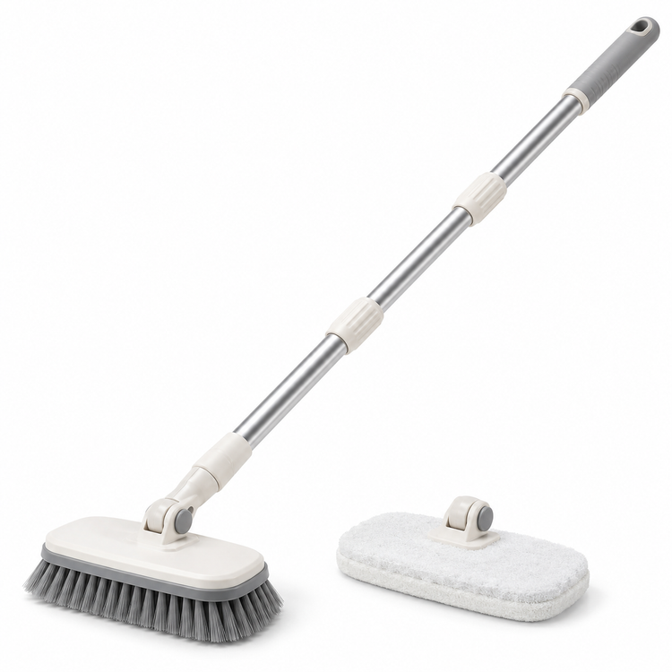 Extendable Tub and Tile Scrubber with Two Cleaning Heads