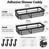 Adhesive Shower Caddy Set, 2 Baskets with Hooks