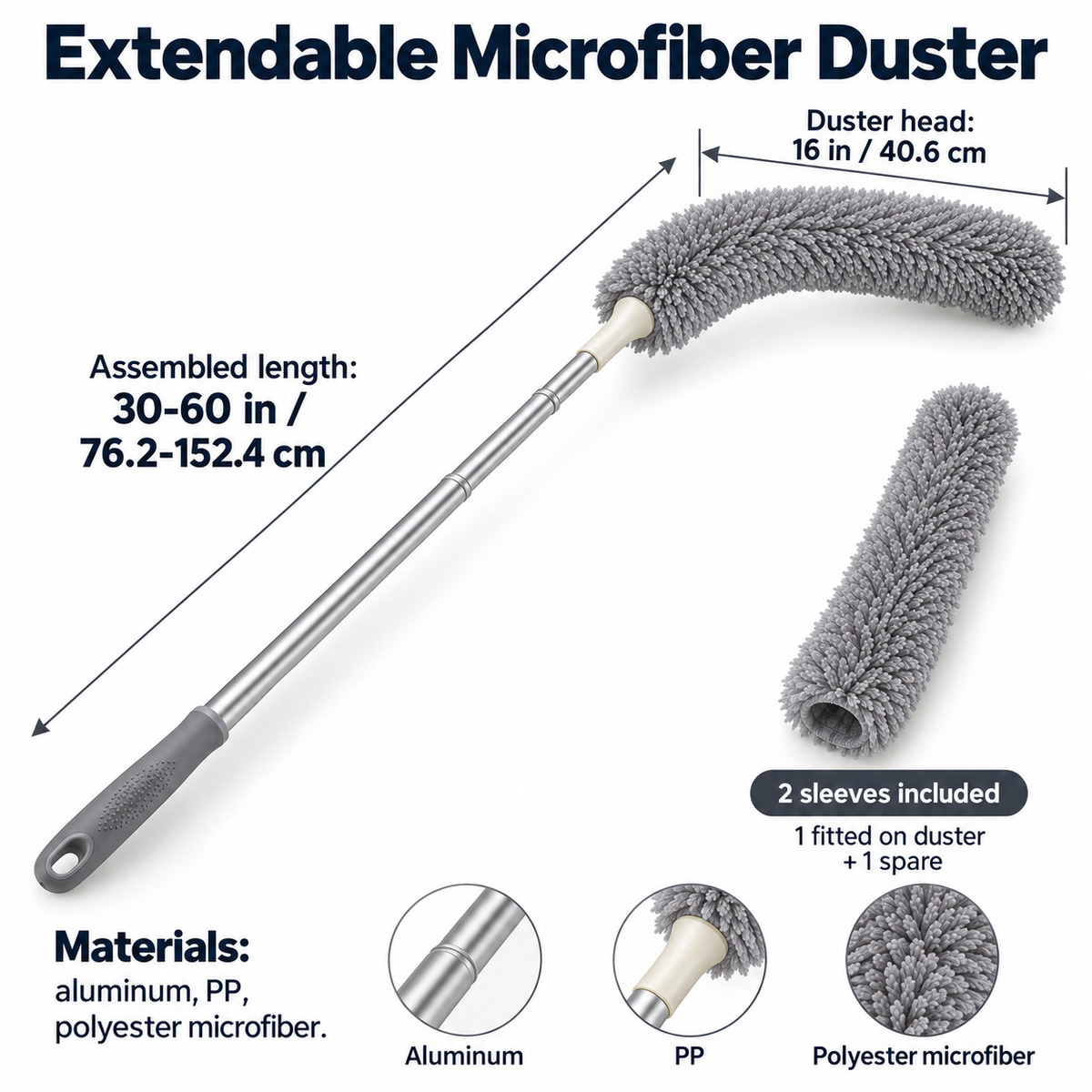 Extendable Microfiber Duster with Spare Sleeve