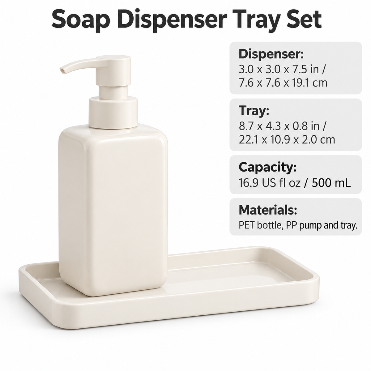 Liquid Soap Dispenser and Tray Set, 16.9 fl oz