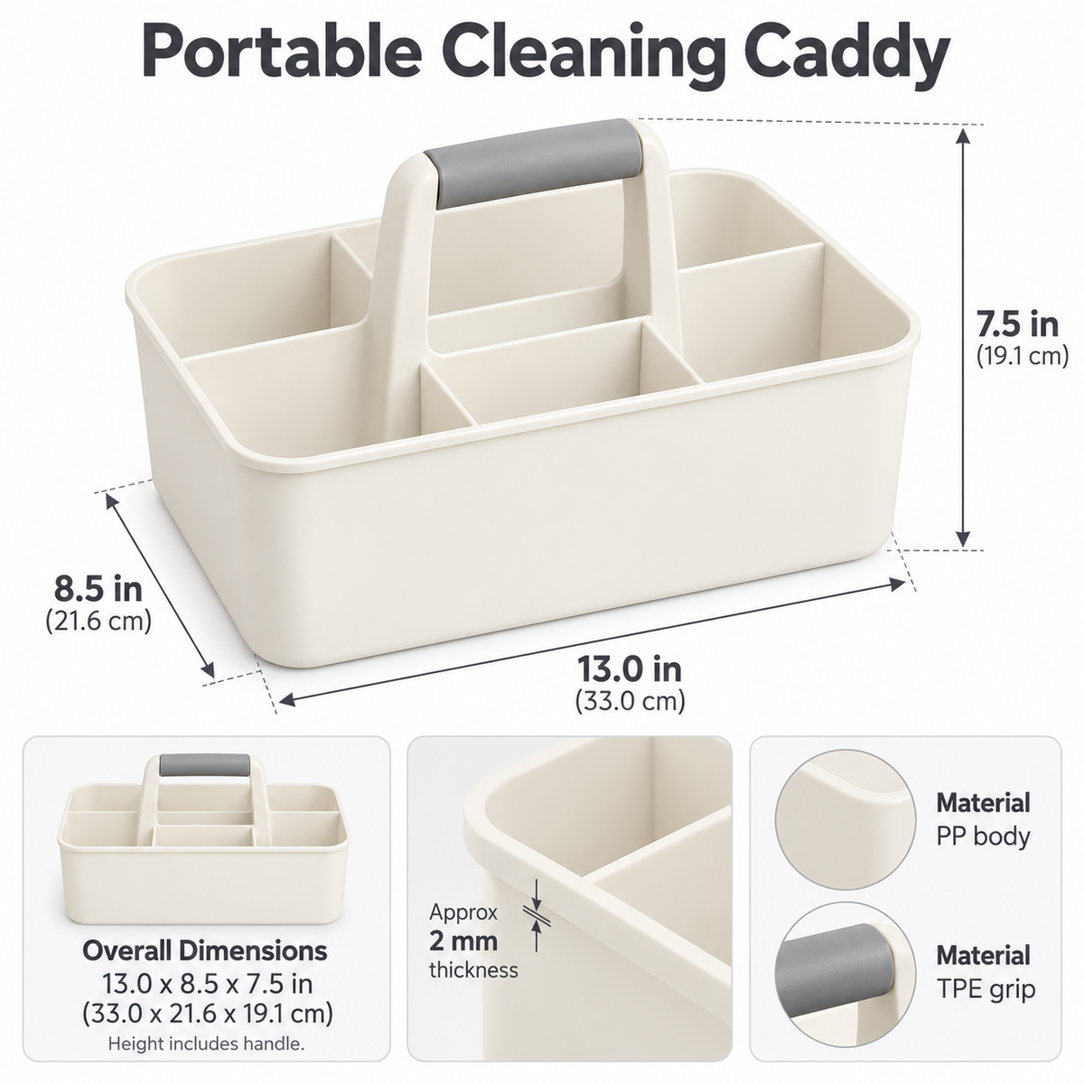 Portable Divided Cleaning Caddy with Carry Handle