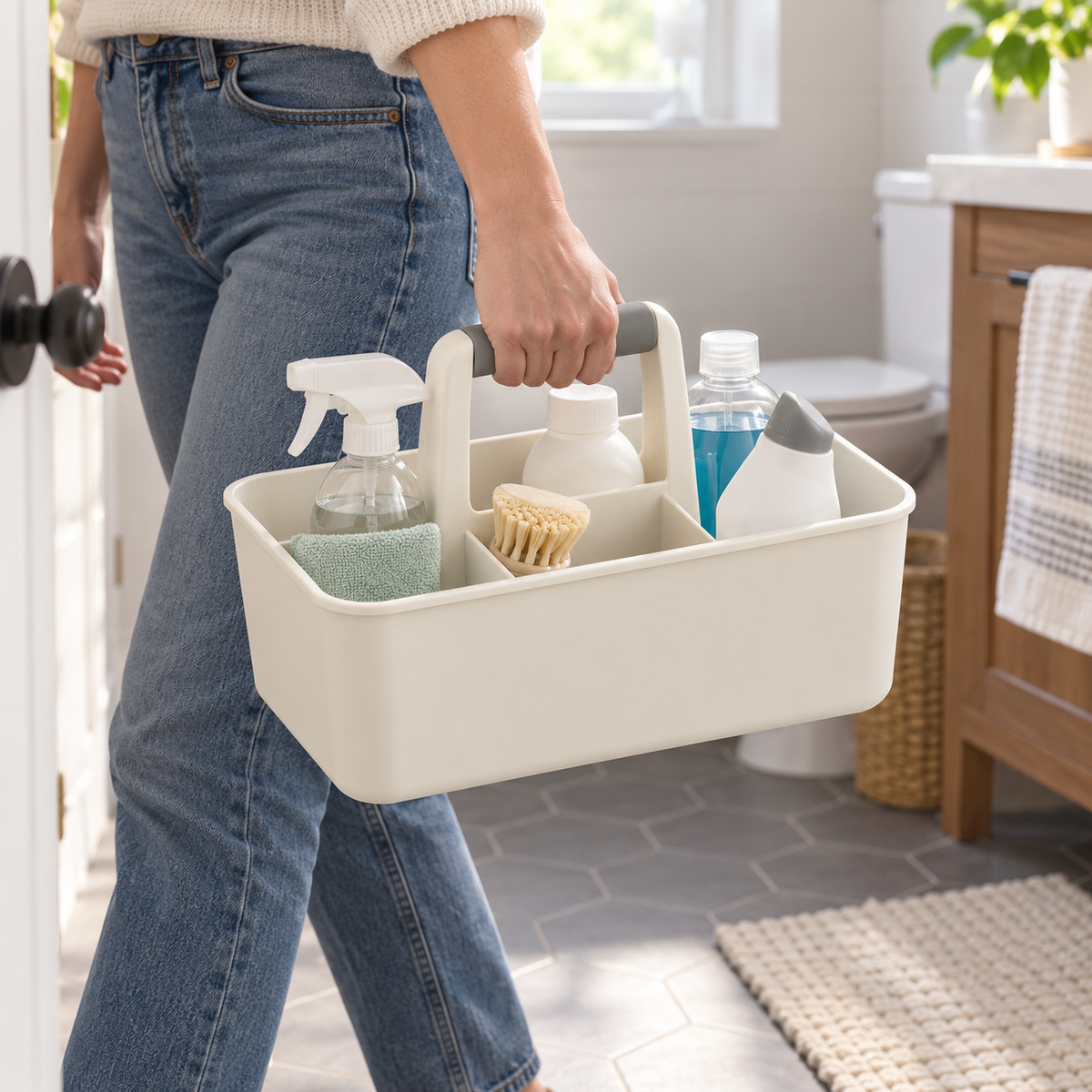 Portable Divided Cleaning Caddy with Carry Handle