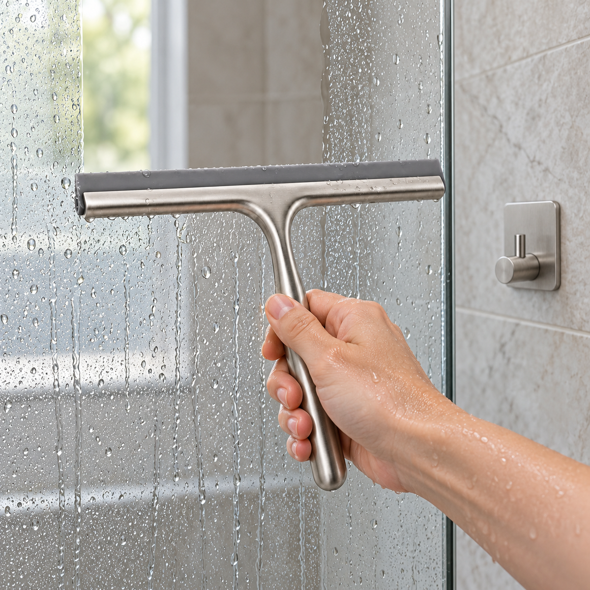 Stainless Steel Shower Squeegee with Wall Hook, 10 in