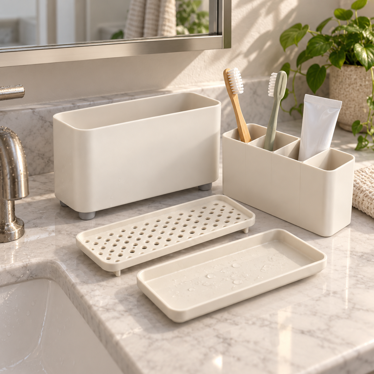 Draining Toothbrush Organizer with Removable Divider